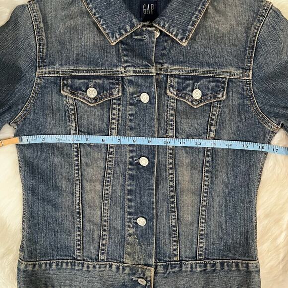 NEW GAP Vintage Y2K Distressed Denim Jean Classic Cropped Jacket Buttons XS NWOT - Picture 14 of 16